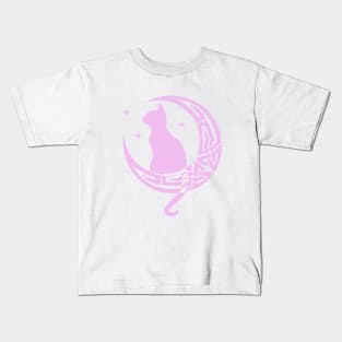 Pink Celtic Moon Cat Kids T-Shirt